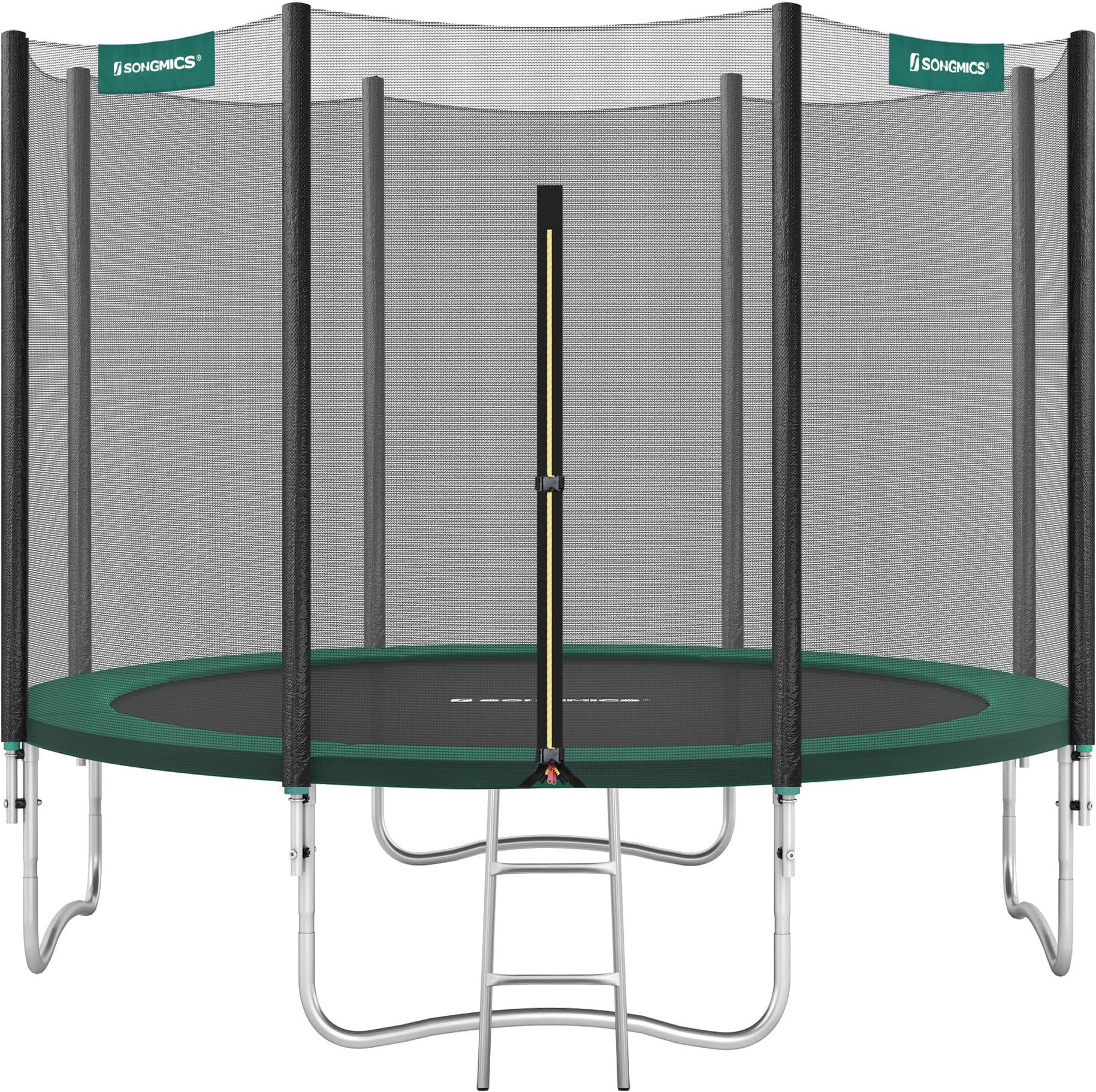 Children's Outdoor Trampoline Diameter 183/244/305/366/427 cm, External Protection Mesh, Safety Cushions, Ladder, Straight Pole Height 180 cm, Steel Frame