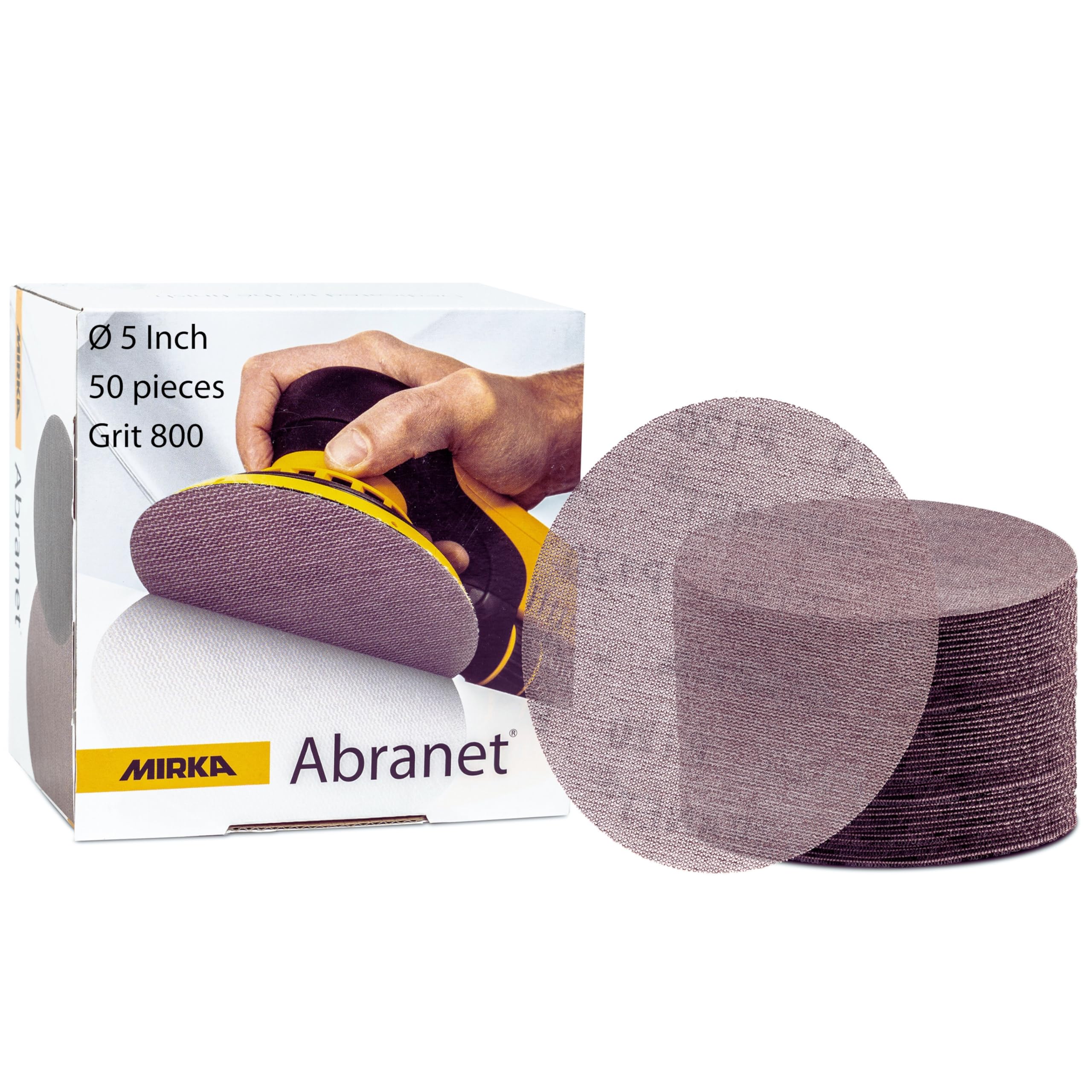 Mirka Abranet Net Disc / 5 inch/Grit 800 / Sandpaper Sanding Discs Hook and Loop / 50 pcs / 9A-232-800