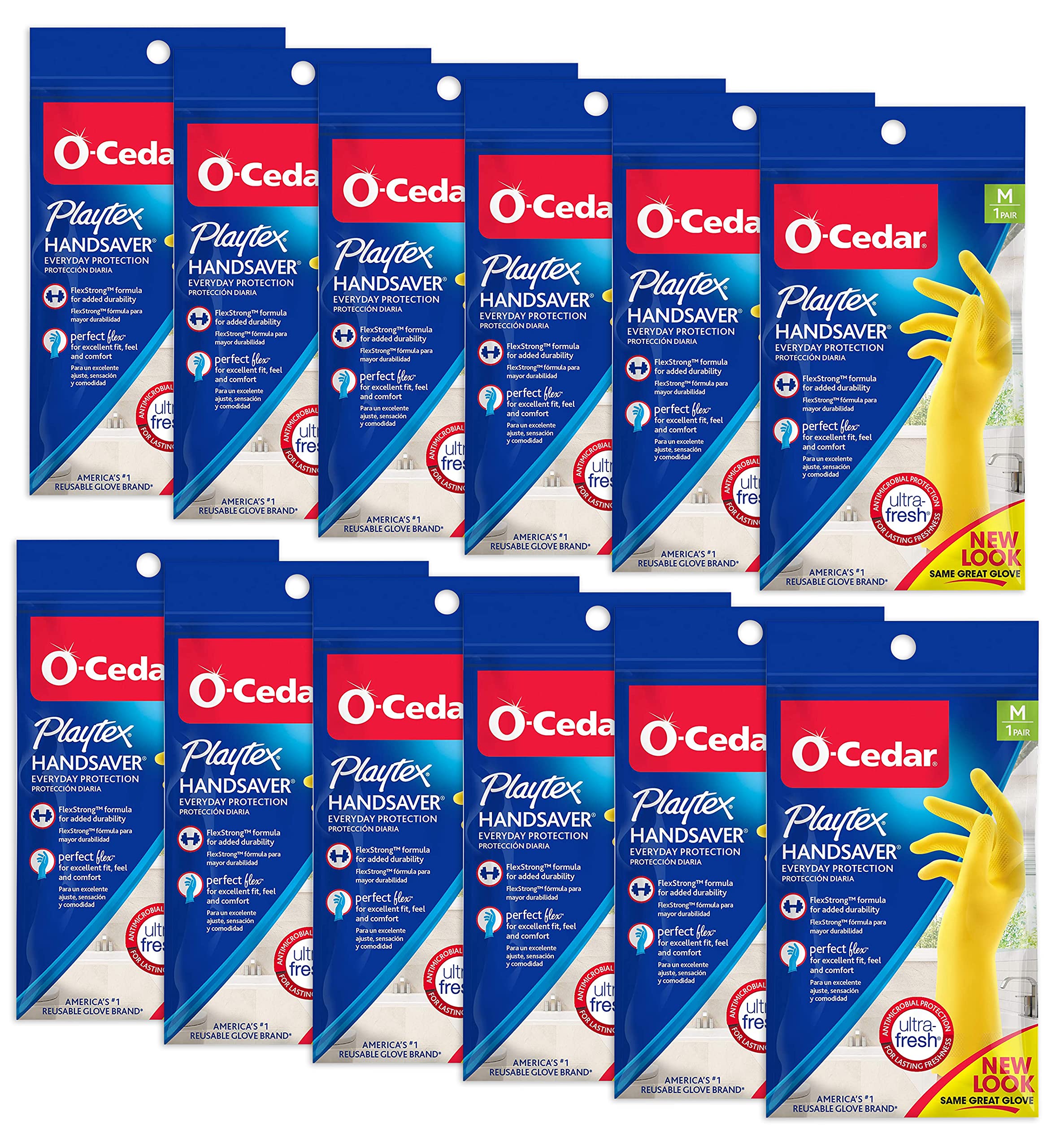 Playtex HandSaver Reuseable Rubber Cleaning Gloves (Medium, 12 Pairs), Everyday Protection Reusable Household Gloves