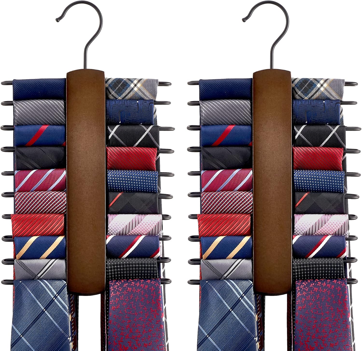 Mkono Wooden Tie Rack Retro Tie Belt Storage Hanger