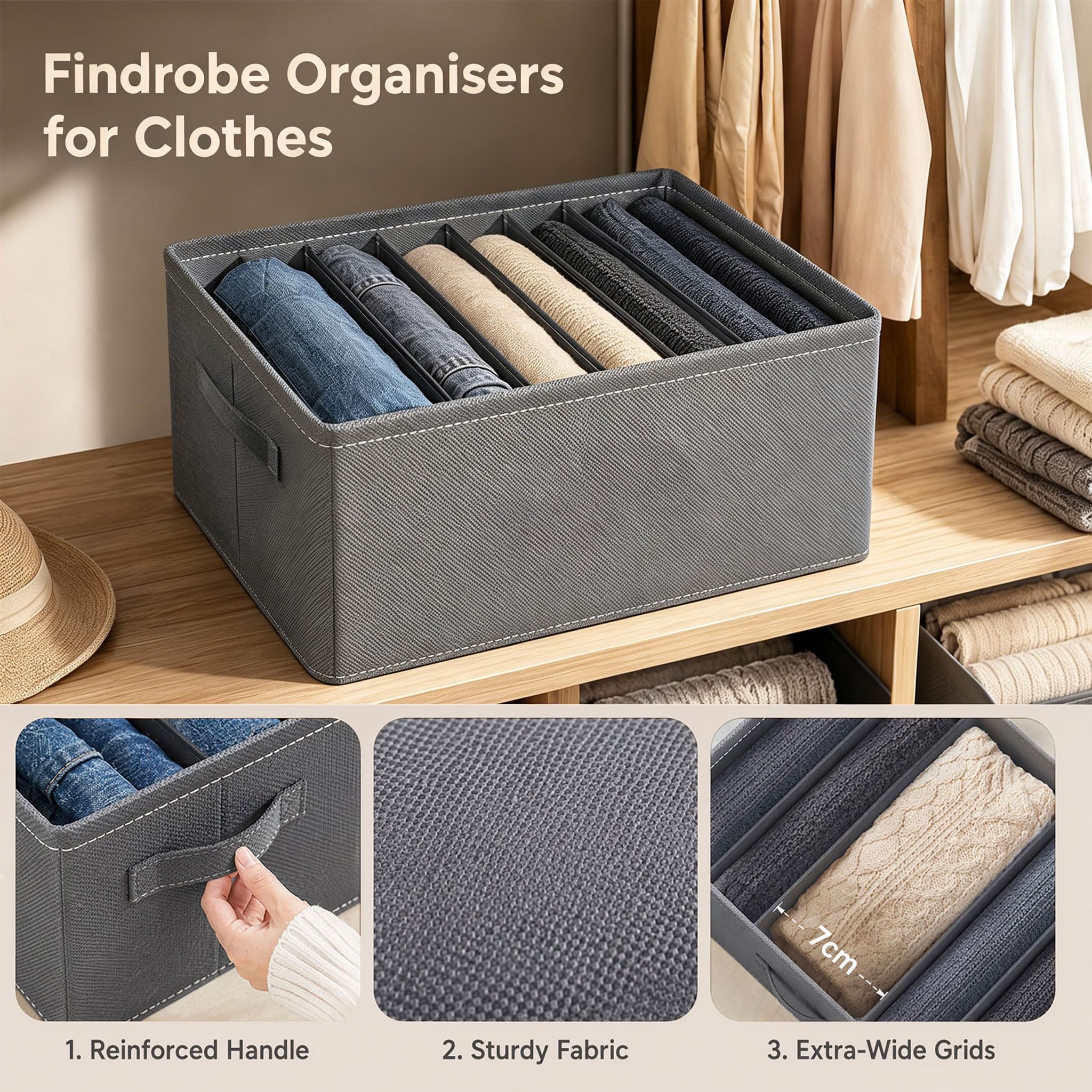 Kleiderschrank Organizer für Kleidung - 6er Set Schubladen Organizer mit 6 Zellen Trennwänden Faltbare Aufbewahrungsbox Regal Stoff Kleiderschrank Organizer Kommode Schublade Trennwände Würfel für