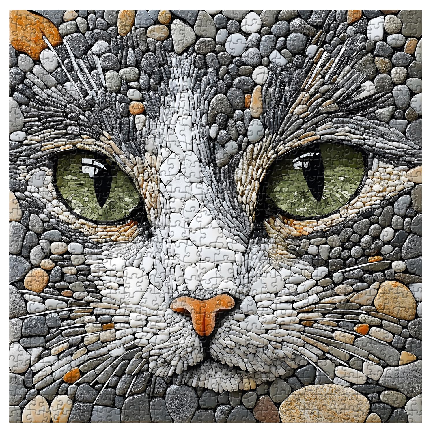 Cat Puzzles for Adults 1000 Pieces, Challenging Stone Mosaic Cats Jigsaw Puzzles, Nature Pebble Kitten Animal Puzzle as Home Decor