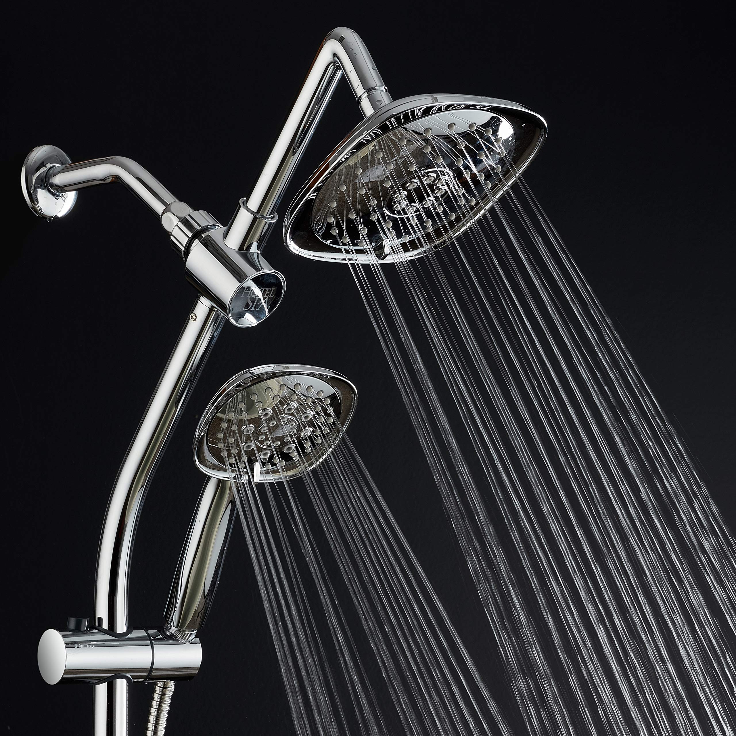 Hotel Spa - Combo de lluvia de 7 pulgadas con barra deslizante, cabezales de ducha de 48 ajustes, manguera de acero inoxidable de 5 pies, acabado cromado