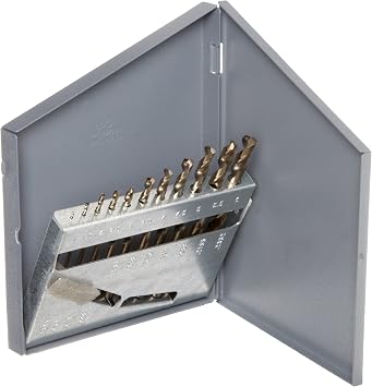 Chicago Latrobe 54126 550 Series Cobalt Steel Jobber Length Drill Bit Set with Metal Case, Gold Oxide Finish, 135 Degree Split Point, Metric, 11-piece, 1.0mm - 6.0mm in 0.5mm increments