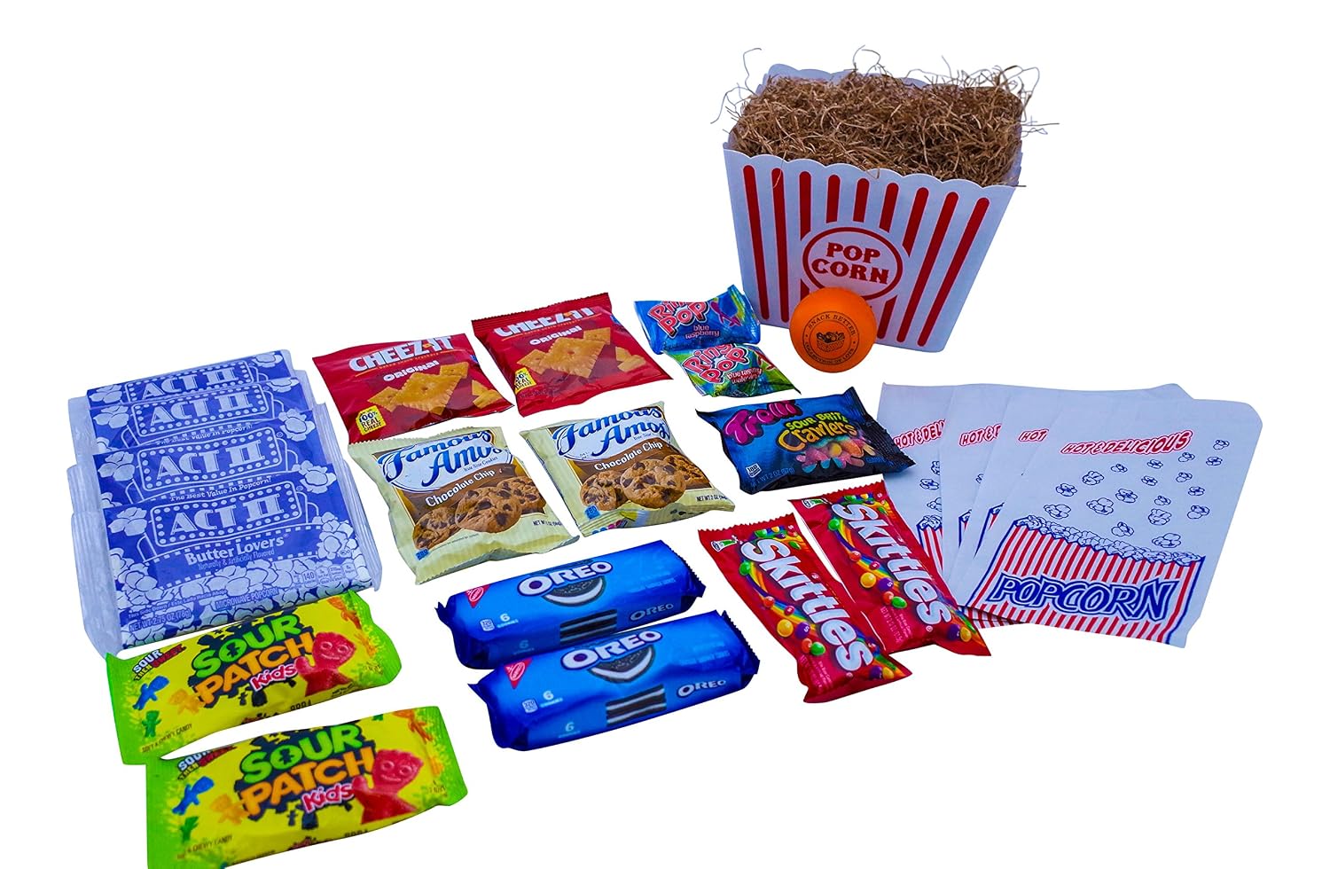 Ultimate Movie Night Gift Bundle Care Package, Easter Basket, Christmas with Popcorn, Candy, Cookies Plus Snack Better Stress Ball for Entire Family!