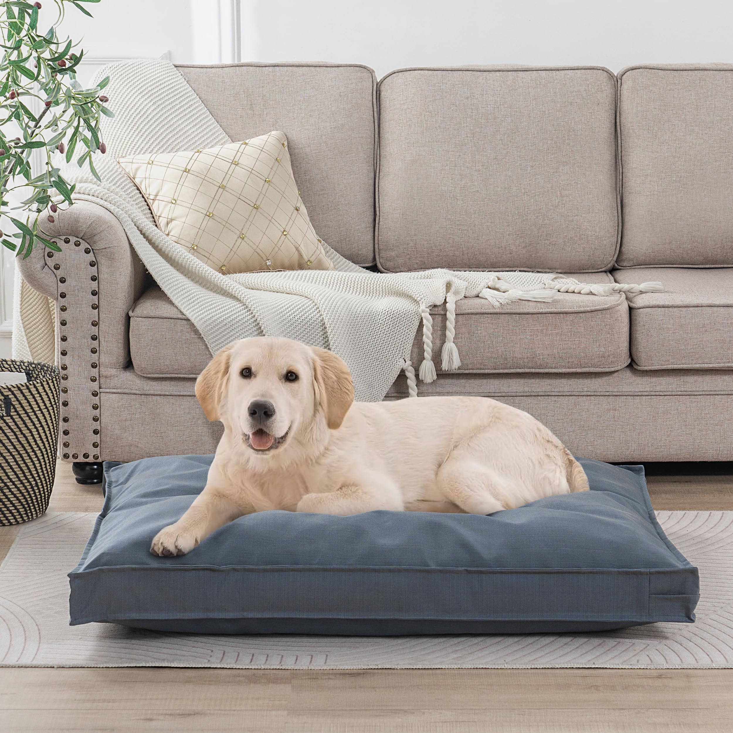 Copri-letto per cani, impermeabile, con cerniera, lavabile, rimovibile, per cani e gatti (90 x 68 x 7,5 cm, grigio blu)