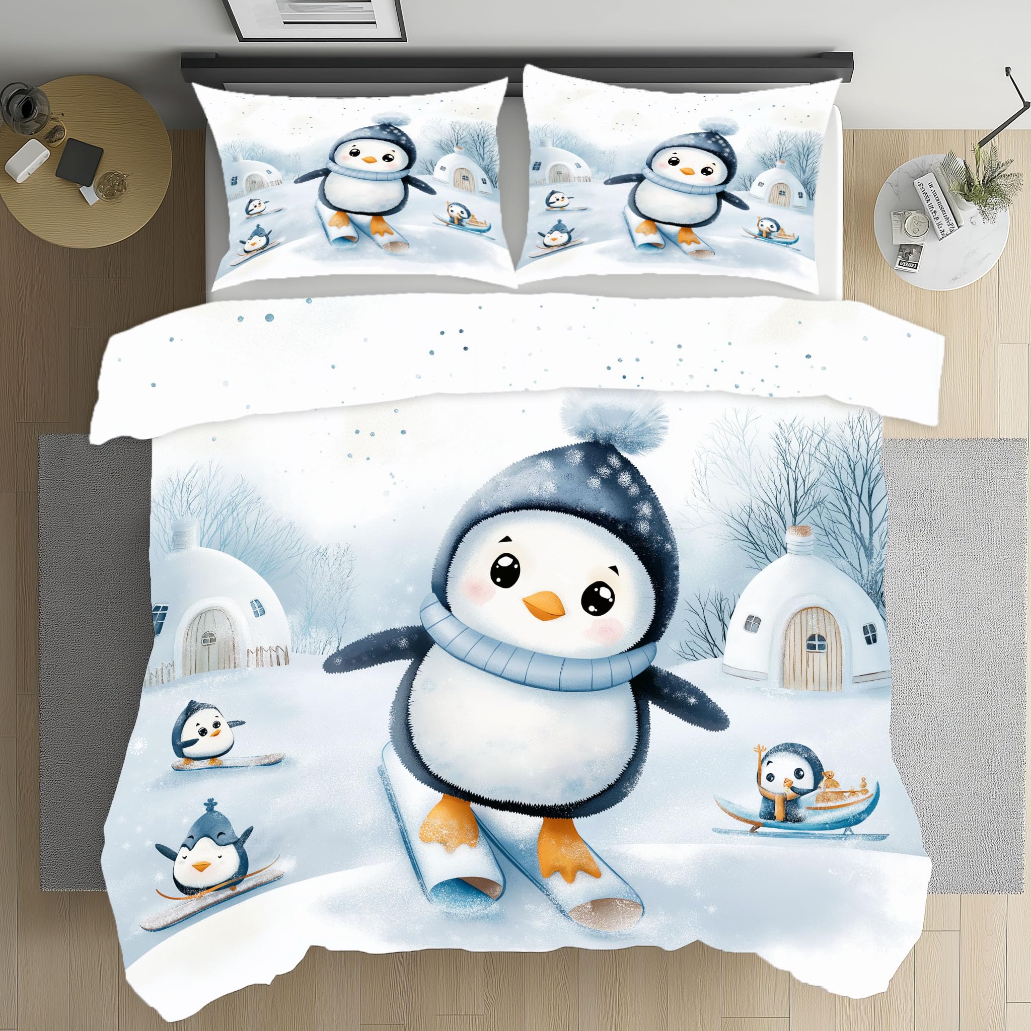 Parure de lit skateboard flocs de neige pour chambre d'enfant cocooning