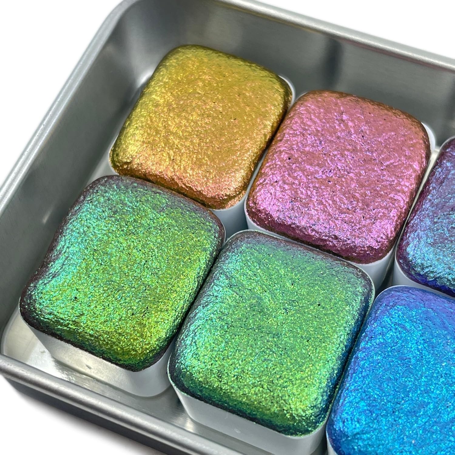 IUILE Handmade Watercolor Paints, Special Cameleon Color Sets - Fruits Baskets Half Pan Set (8 colors) in Tin Case. Color Shift, Shiny, Shimmer, Glittery. For Artists, Students, Hobbyist, Calligrapher