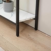Vista 6 de loglus Mesa consola para entrada, Mesa de sofá de MDF de mármol sintético con marco dorado (doble capa, marco negro)
