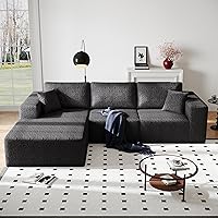 YVDNHP 108" Cloud Modular L-Shaped Sectional Sofa with Chaise, Deep 28.3" Seat, Ultra Soft Knit Fabric, No Assembly Required - Black