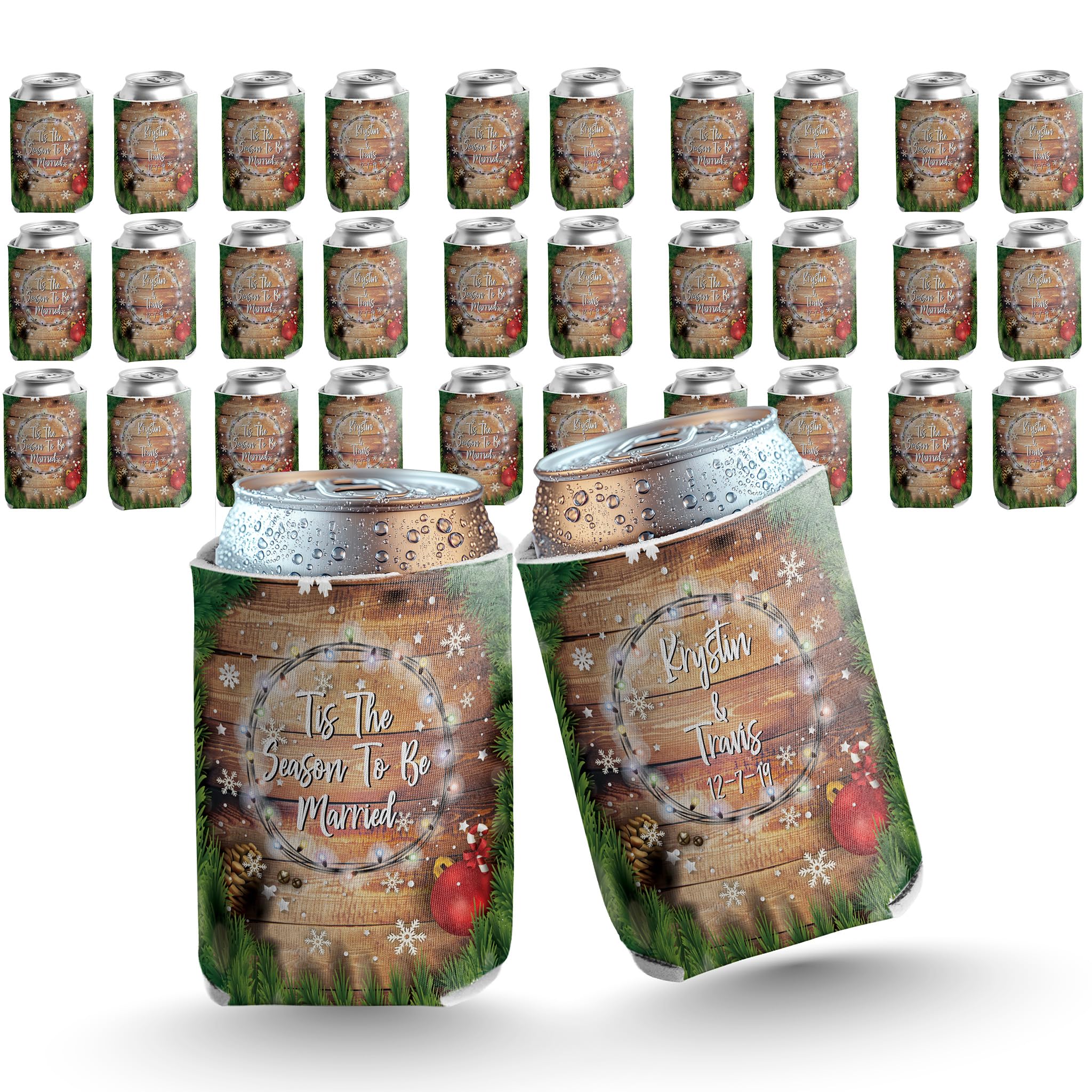 VictoryStore Can and Beverage Coolers: Custom Winter Wedding Can Coolers Tis The Season To Be Married (25)