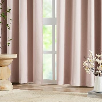 Treatmentex Pale Pink Linen Blackout Curtains 54 Inch Long for Bedroom