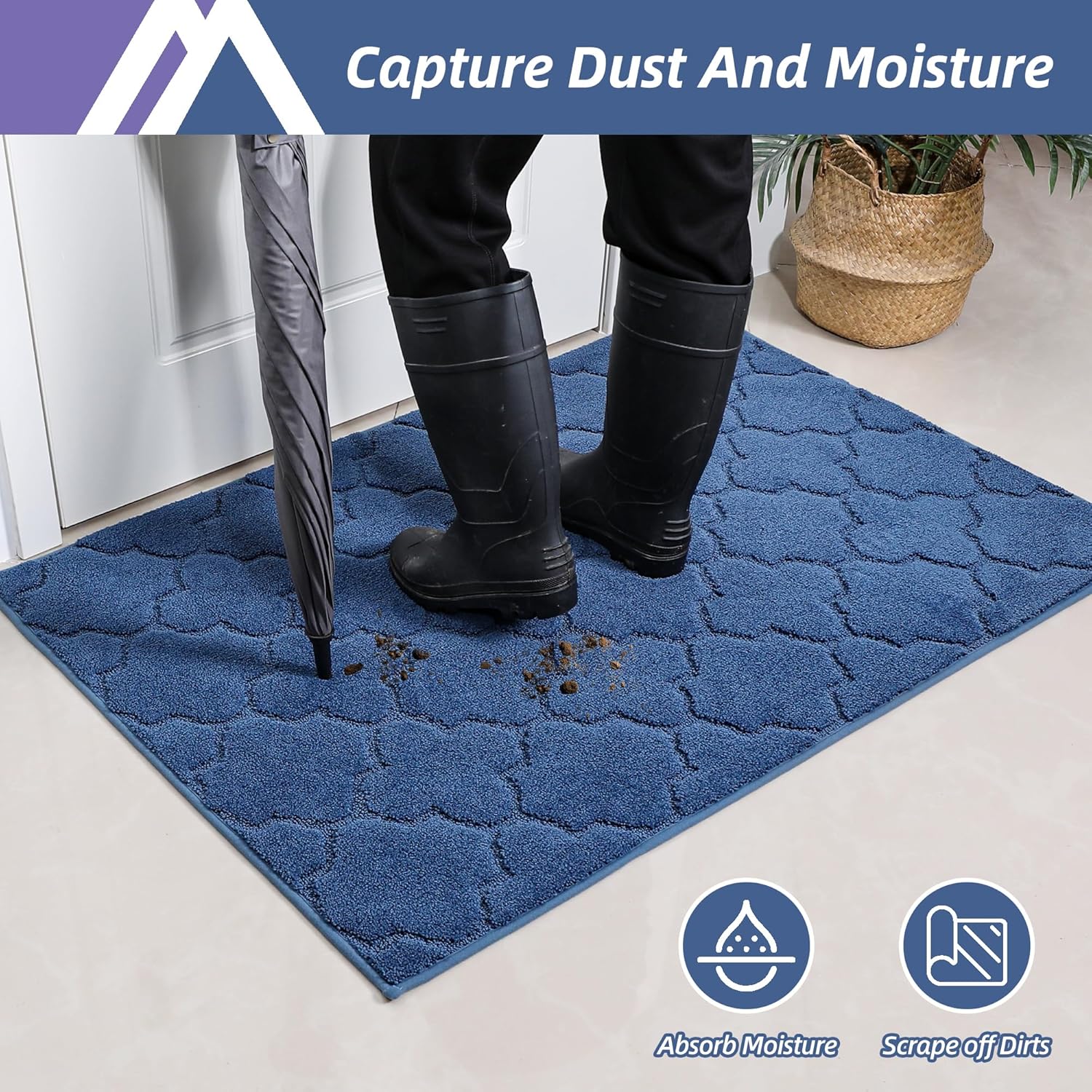 COSY HOMEER Door Mat Non-Slip Entryway Mats for Indoor Use, Absorbent Doormat for Front Door, Washable Low Profile Entrance Mat,32"x48",Blue