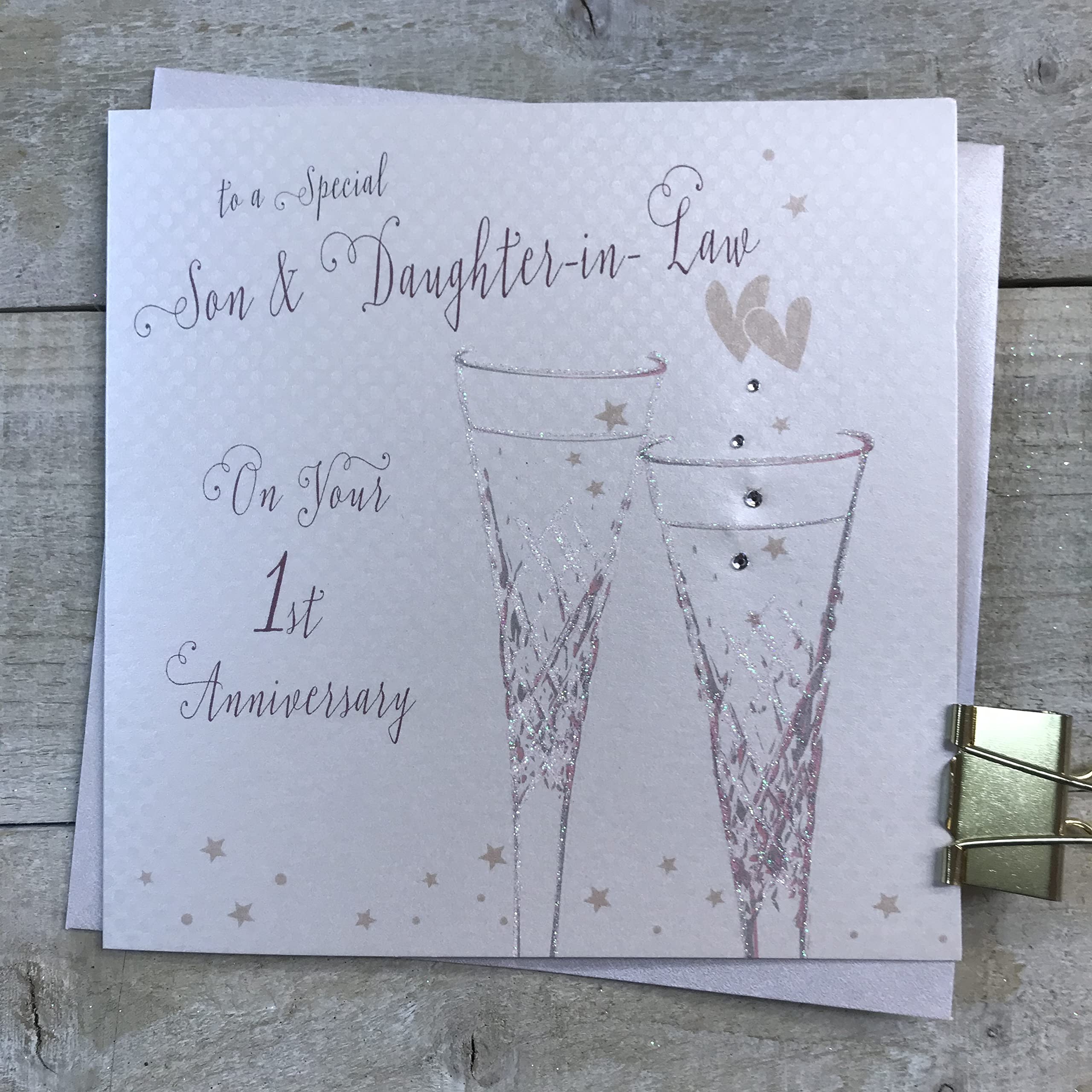 WHITE COTTON CARDS Son & Daughter in Law 1st Paper Wedding Anniversary Flutes