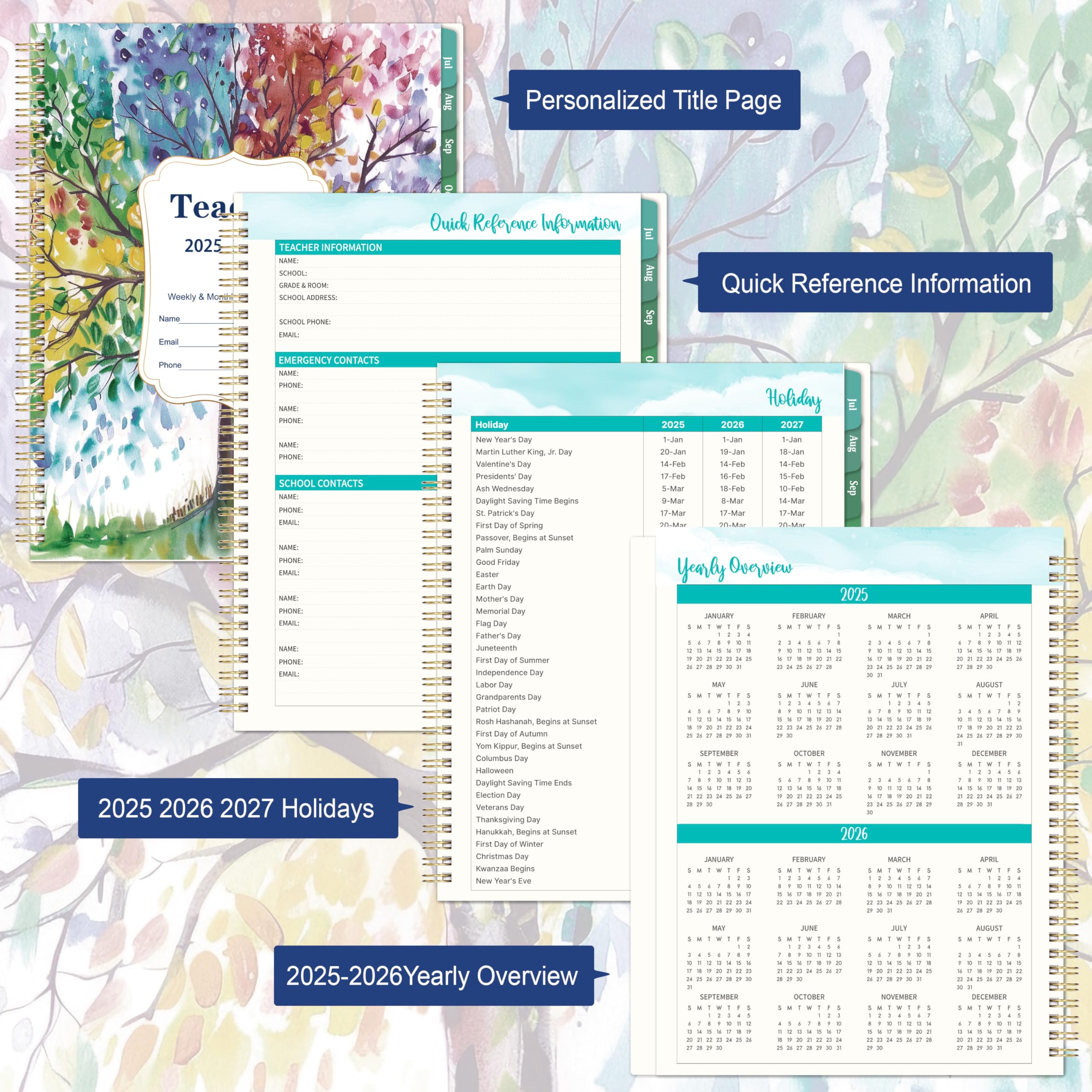 Teacher Planner 2025-2026 - Academic Planner 2025-2026, JUL. 2025 - JUN. 2026, 8.5'' x 11'', with Monthly Coated Tabs + Inner Pocket - Image 5