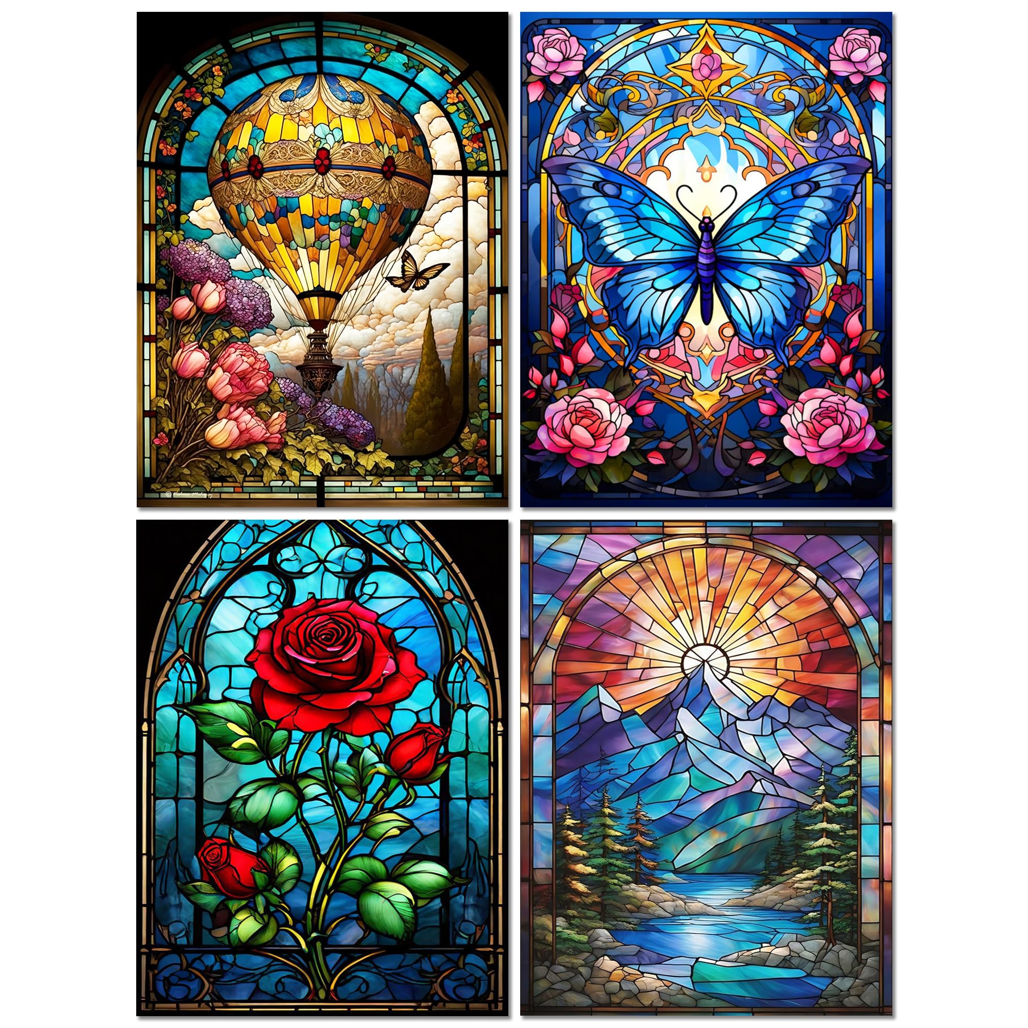Muzagroo Art DIY Diamond Painting Kit Suitable for Adults 5D Diamond Art kit Beginner-Friendly Diamond Painting Rose Diamond Crafts 4Pieces Wall Art Suitable for Living Room and Bedroom