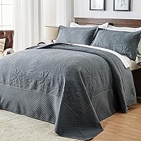 Vista 17 de Qucover Colcha extragrande tamaño King de 132 x 120 pulgadas, colcha extra ancha de Alaska King, juego de edredón de 3 piezas de microfibra suave