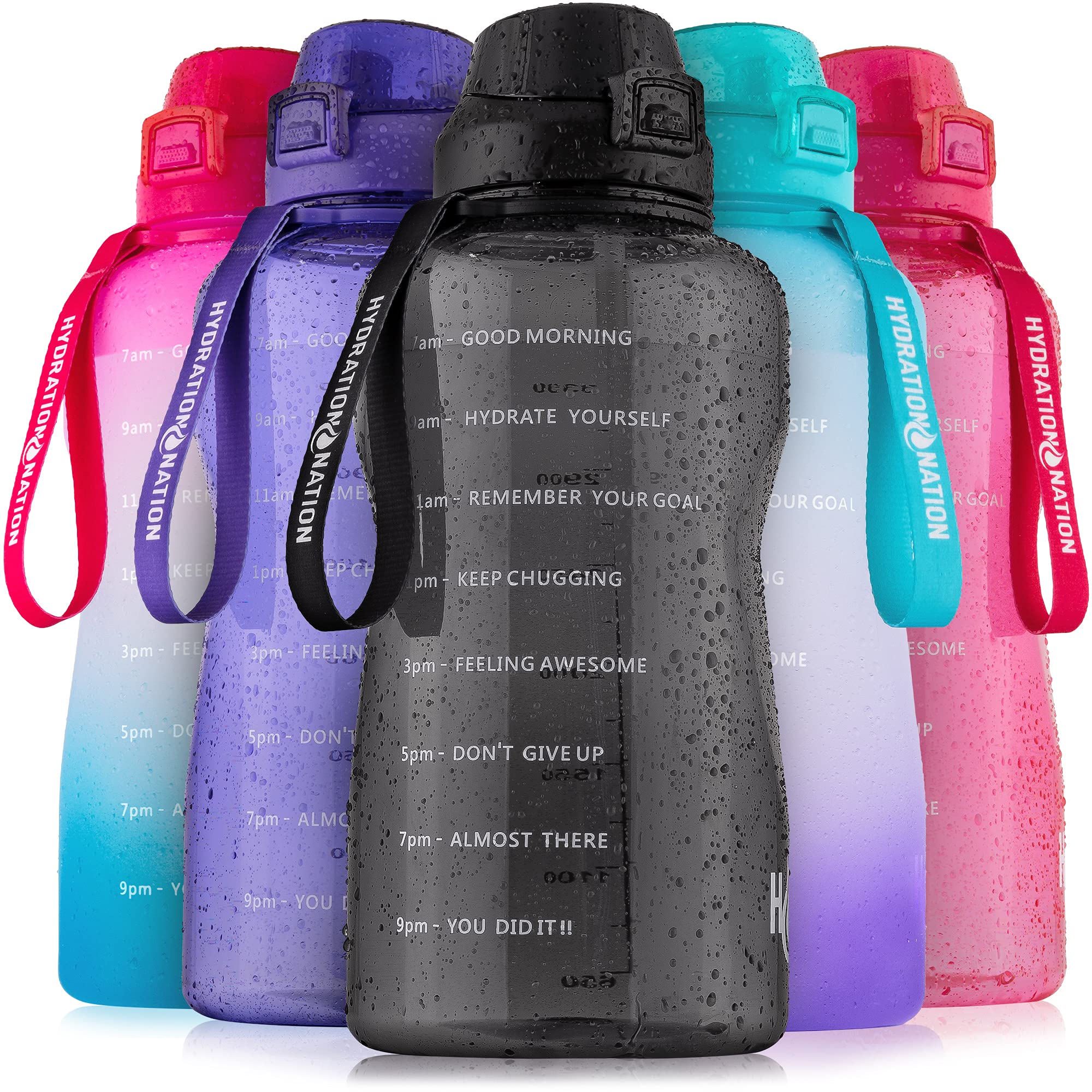 Hydration Nation 1 Gallon Water Bottle With Straw - BPA Free Gallon Water Bottle Motivational With Straw & Time Marker Quotes - Leakproof Water Jug 1 Gallon For Fitness, Sports & More (Black)
