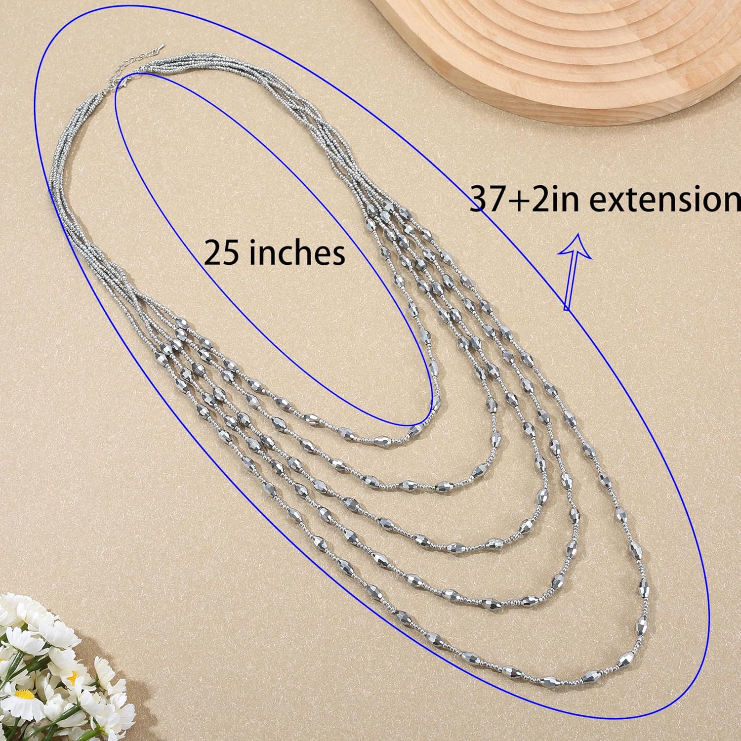 Long Layered Necklace for Women Trendy Colorful Boho Chunky Crystal Beaded Jewelry Womens Dainty Statement Fashion Necklaces Costume Bead Strand Necklace - Image 4