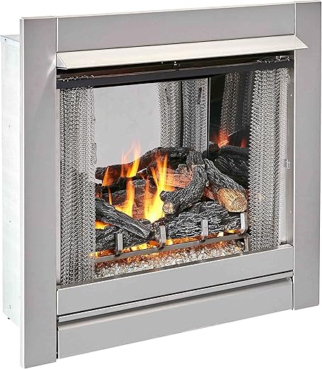 Duluth Forge 24,000 BTU Vent Free Stainless Steel Outdoor Gas Fireplace Insert with Fire Glass Media and Log Set, Manual Control, Natural Gas, Assembled in The USA
