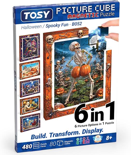 TOSY Picture Cube Halloween Spooky Fun: 6-in-1 Magnetic Picture Puzzle, ...