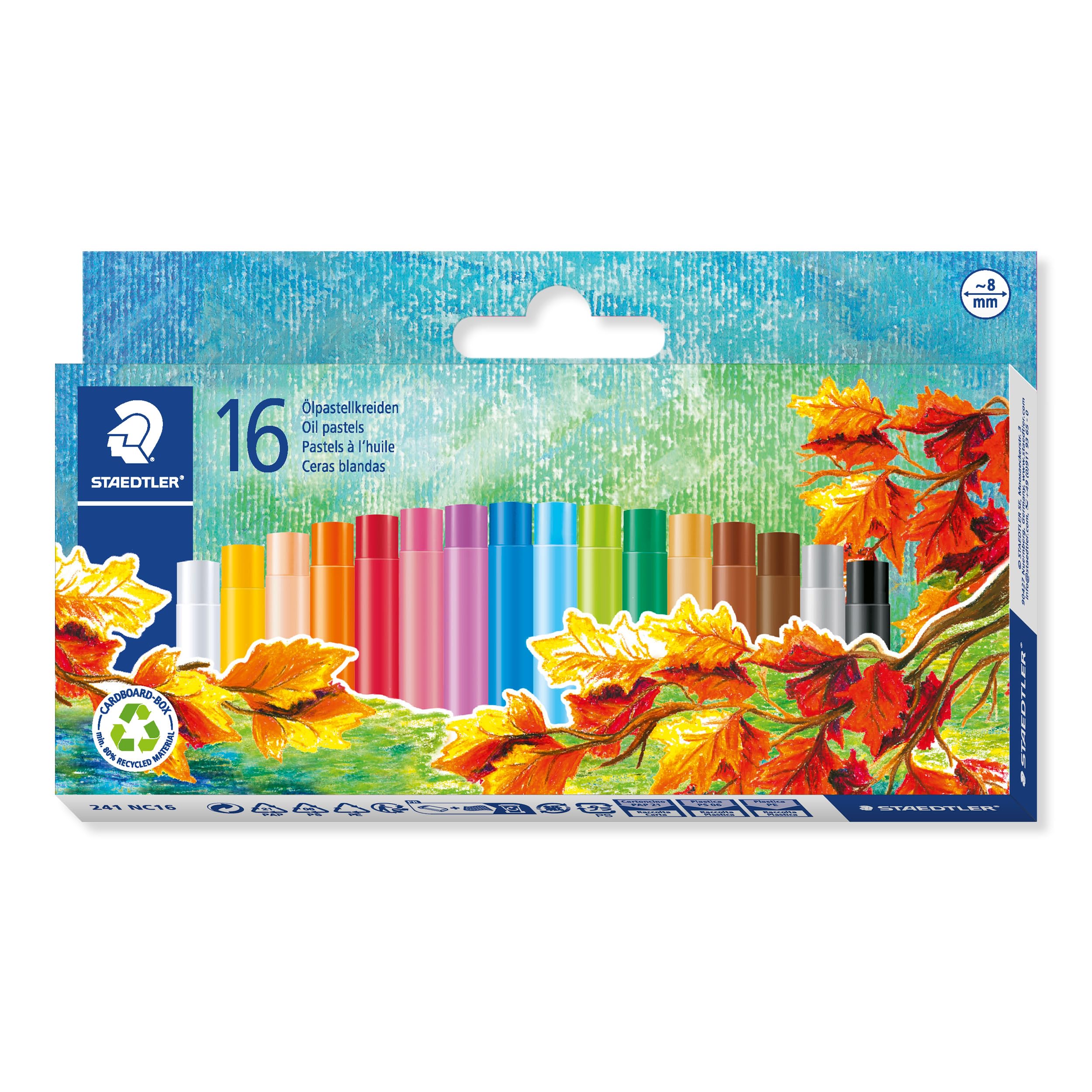 STAEDTLER 241 NC16 Noris Oil Pastel 8 mm - Assorted Colours (Pack of 16)