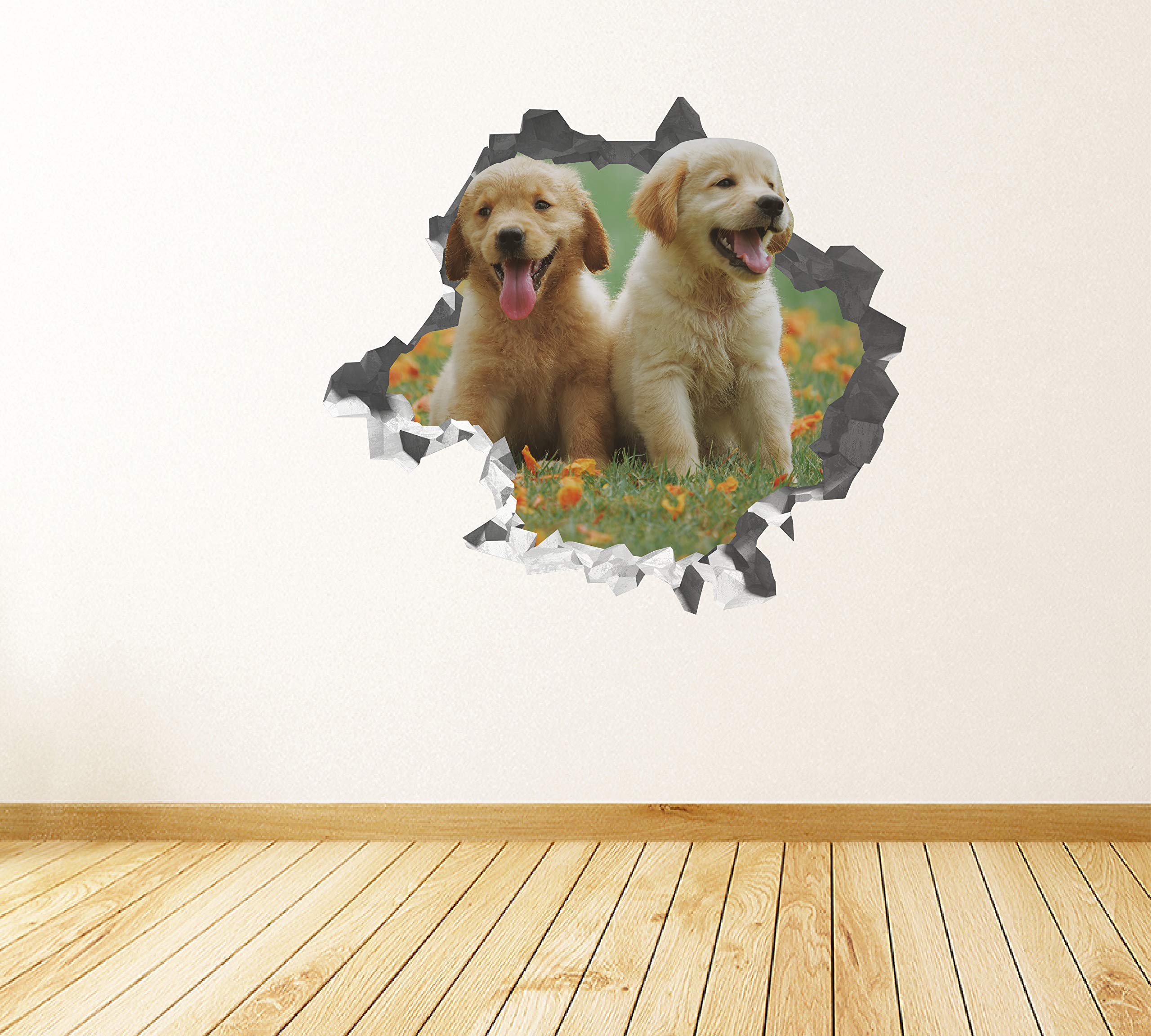 Cachorros Golden Pegatina - Calcomania Animales - Decoración de Cuartos Niños - Sticker de Cachorro - Decoración Infantil - JS362 (Grande: 102 cm x 91 cm)