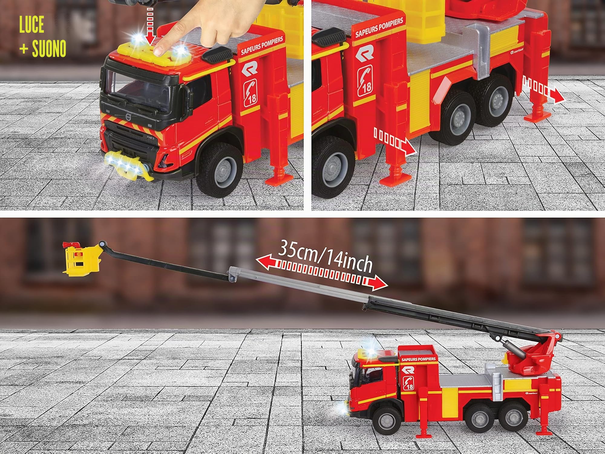 Majorette - Grand Series - Volvo Camion Pompieri - 19cm (scala 1/43°) - Suoni e luci - Da 3 Anni - 213713000002