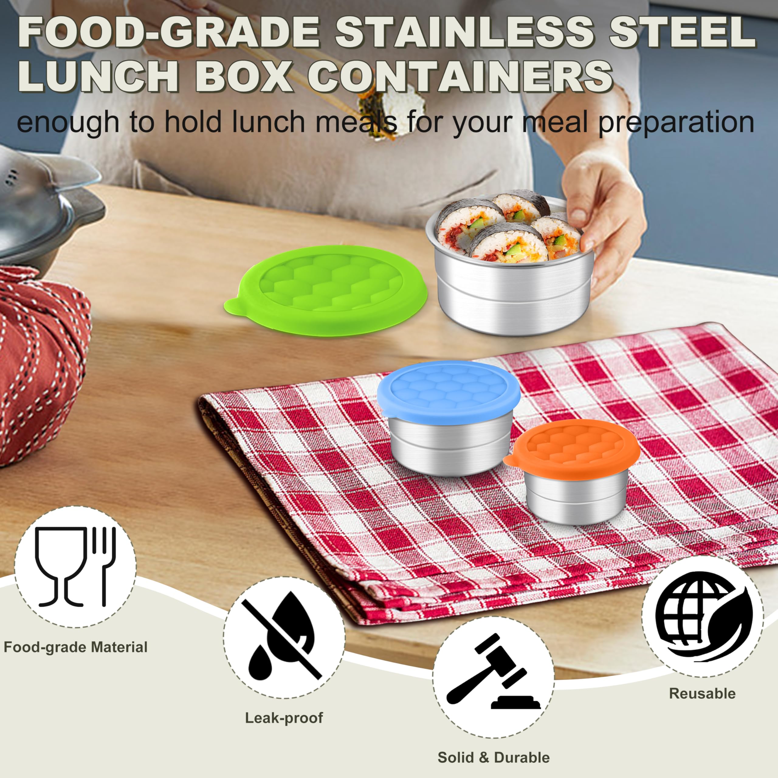 HaWare Edelstahl-Frischhaltedosen mit Silikondeckel, auslaufsicherer Metall-Snackbehälter, runde Lunchbox für Kinder und Erwachsene, stapelbare und wiederverwendbare Mahlzeiten-Vorbereitungsbehälter