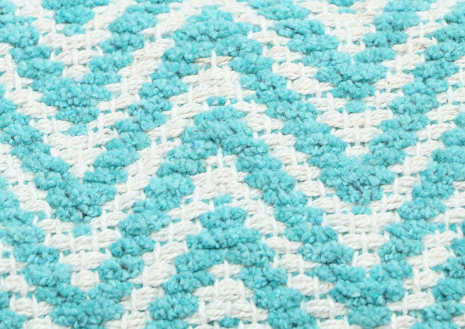 The Home Talk Cotton Chevron Bath Rug | Area Rug for Spa, Vanity Shower, Kitchen & Living Room | Water Absorbent | Warm & Soft Carpets | Bathroom Accessories | 20” x 32” in | White Light Blue Store