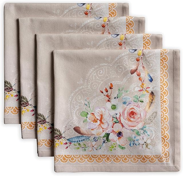 Maison d' Hermine Cloth Napkin 100% Cotton (45cm x 45cm) Decorative Washable Easter Table Napkins Set of 4 for Dining, Holidays, Buffet Parties & Wedding Use, Ibiza - Beige - Spring/Summer