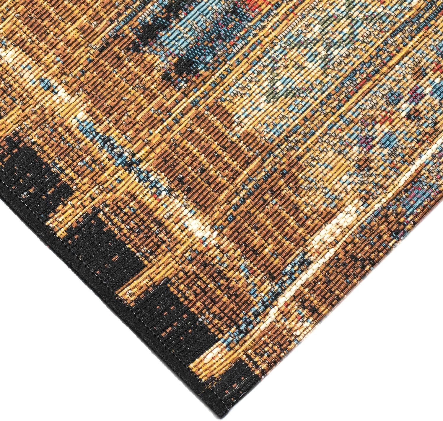 Liora Manne Esencia Machine Washable Non-Slip Low Profile Indoor/Outdoor Mat-Traditional, Southwestern, Stripe, Global, Tribal Stripe Gold 2'5" x 3'11"