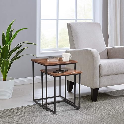 FirsTime & Co. Live Edge Nesting End Table 2-Piece Set, Brown Wood, 16.5 x 16 x 21 inches