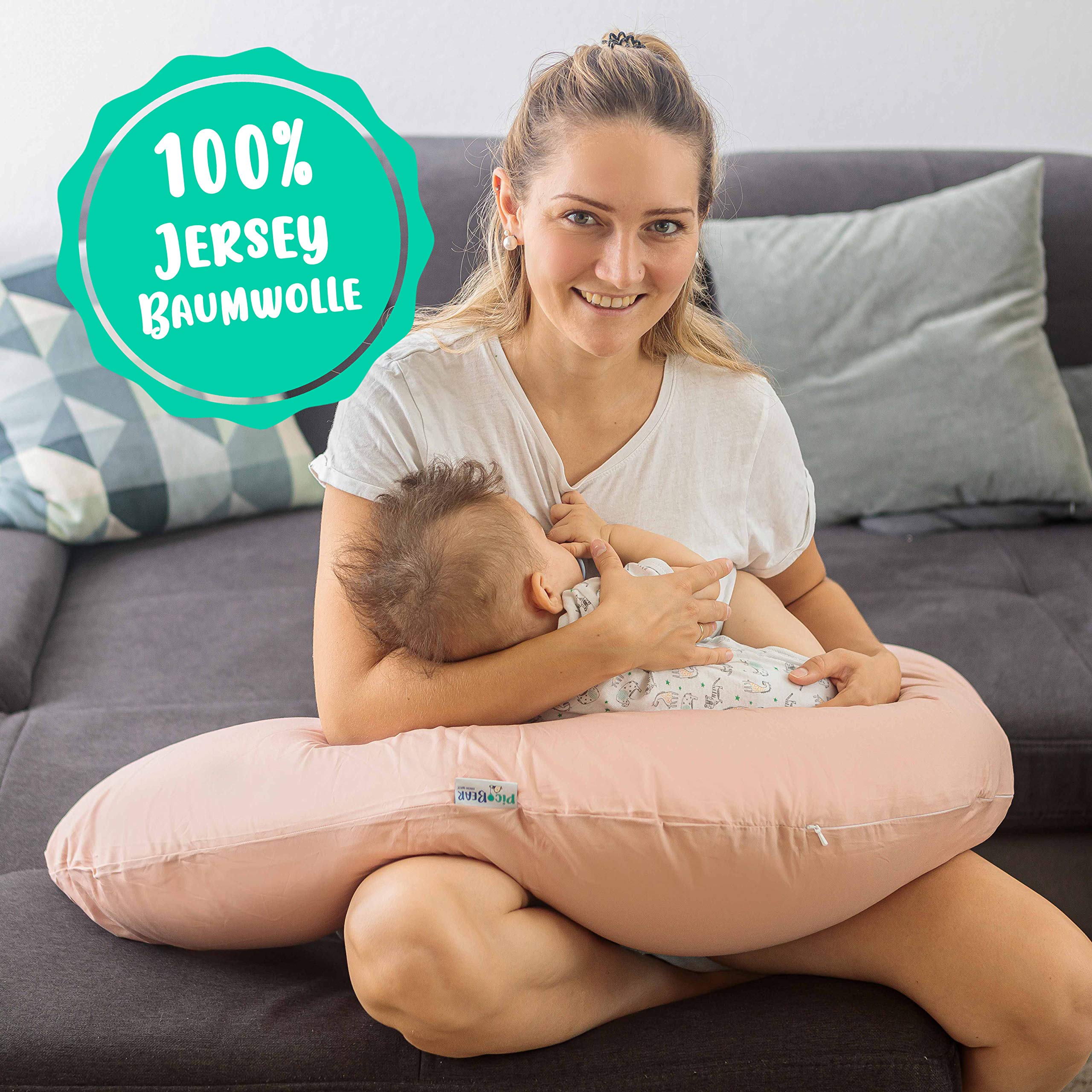 Pic Bear - Cojín de lactancia premium | 100% algodón de jersey suave | relleno de microperlas EPS especialmente suave | Cojín de almacenamiento con certificado TÜV (gris IS gris, 190 x 42 cm)