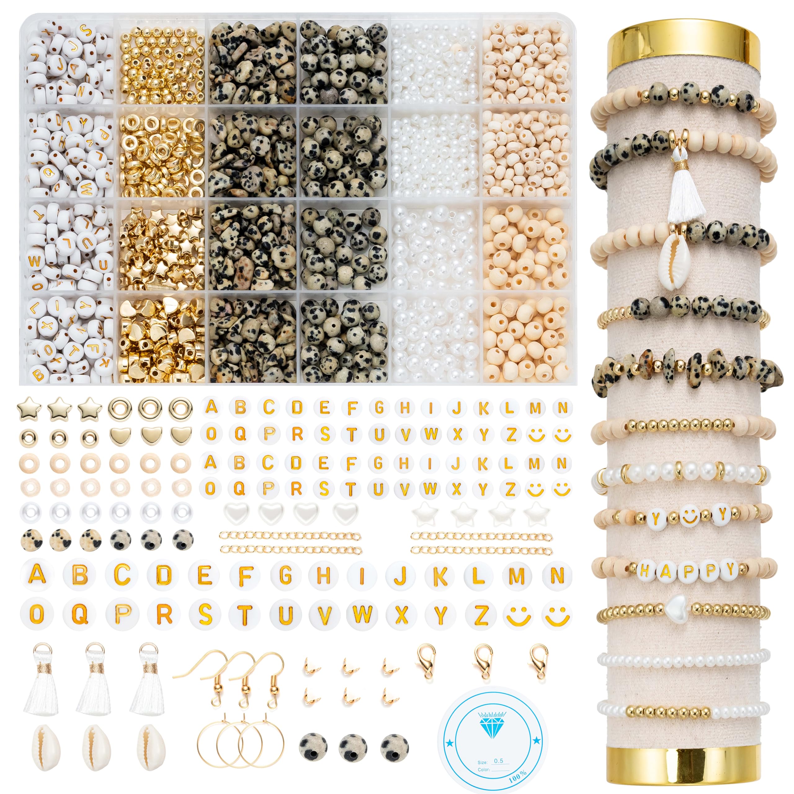 Leuyuee Natürliche Amazonit Perlen Edelstein Perlen Set Zum Auffädeln 1679 Stück Glasperlen Kit Perlenset Beads für DIY Schmuck Halskette Ohrringe Kette für Kinder Erwachsene (Schmuckfarbe)