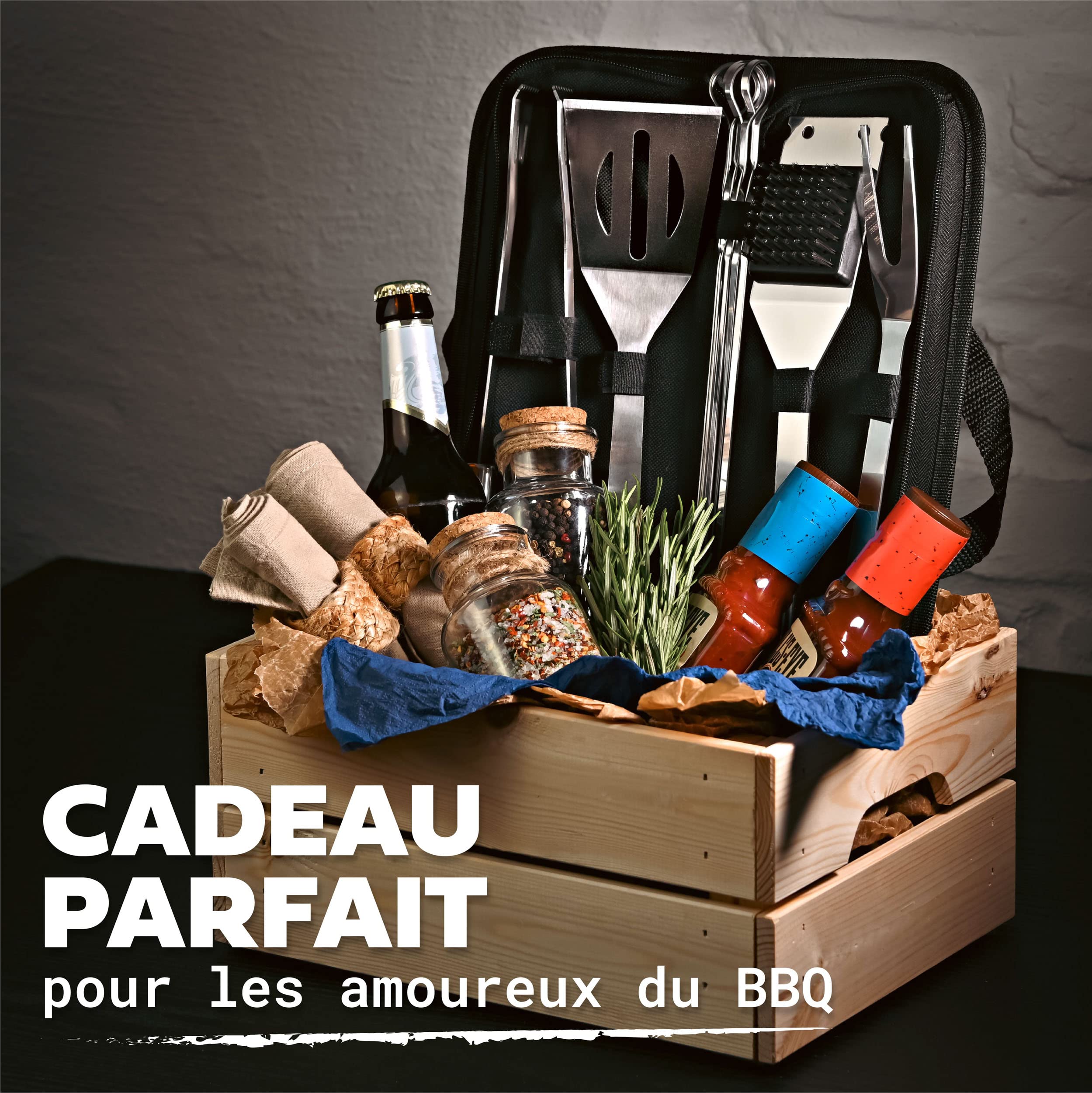 Praknu Kit d'Ustensiles pour Barbecue en Acier INOX - avec Coffret de Transport - Résistant aux Hautes Températures