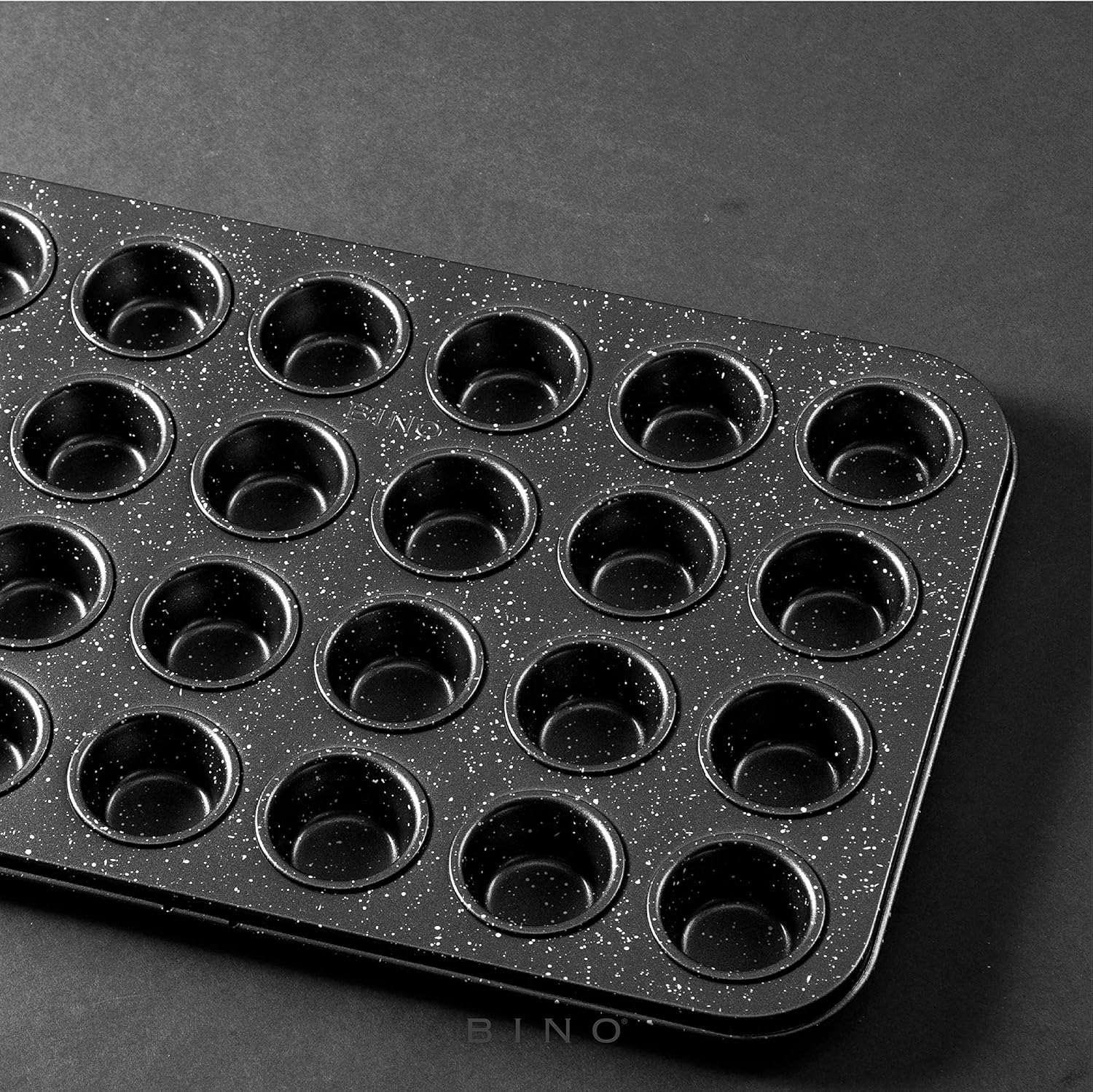 BINO Bakeware Nonstick Mini Muffin Pan, 24 Cup - Speckled Black | Premium Quality Cupcake Pan with Nonstick Technology | Dishwasher Safe | Non-Toxic