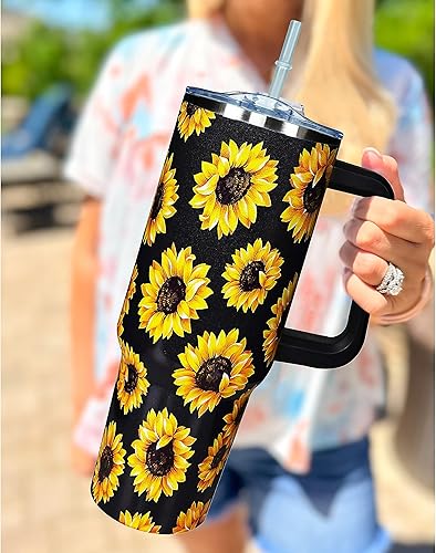 Miniatura 8 de Vaso de 40 onzas con asa de 40 onzas con diseño de mariposa morada con tapa, popote con doble aislamiento, taza de café de viaje, regalo de mariposa