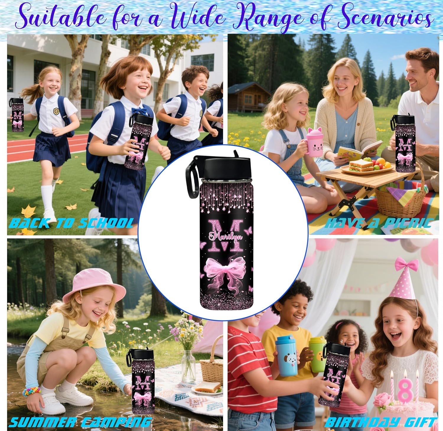 Kids Personalized Water Bottles 18oz Personalized Cups With Names Gifts For Girls Boys Woman Insulated Water Bottle - Image 4