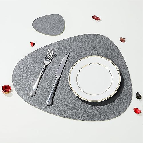 Miniatura 2 de fanquare Juego de 4 manteles individuales grandes reversibles de doble color de piel sintética y posavasos antideslizantes lavables para uso en