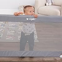 Vista 5 de Regalo Puerta de malla extensible gris extra ancha de 50 pulgadas, montada a presión, incluye parachoques de goma para proteger las paredes, gris