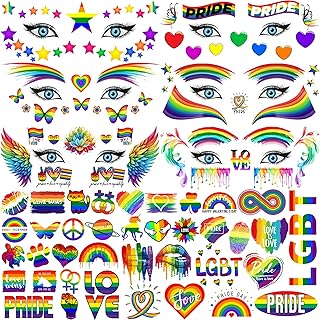 128+ PCS Pride Face Tattoos For Women Men Adults Lovers, Gay LGBTQ LGBT Rainbow Temporary Tattoos Pride Face Stickers, Temp Bulk Fake Tattoos, Rainbow Pride Day Equality Parades Celebrations Festival