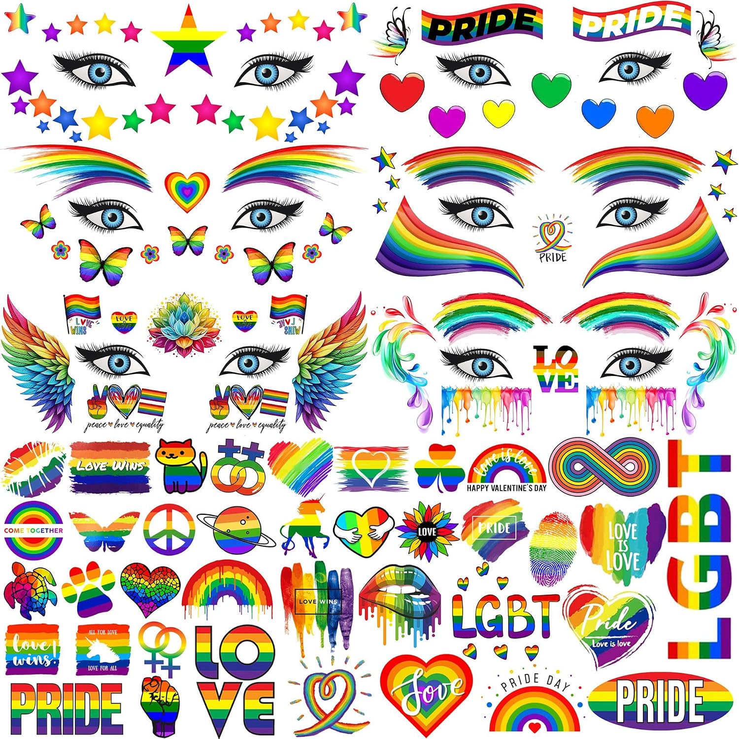 Pride Face Tattoos for Adults - Rainbow Temporary Stickers
