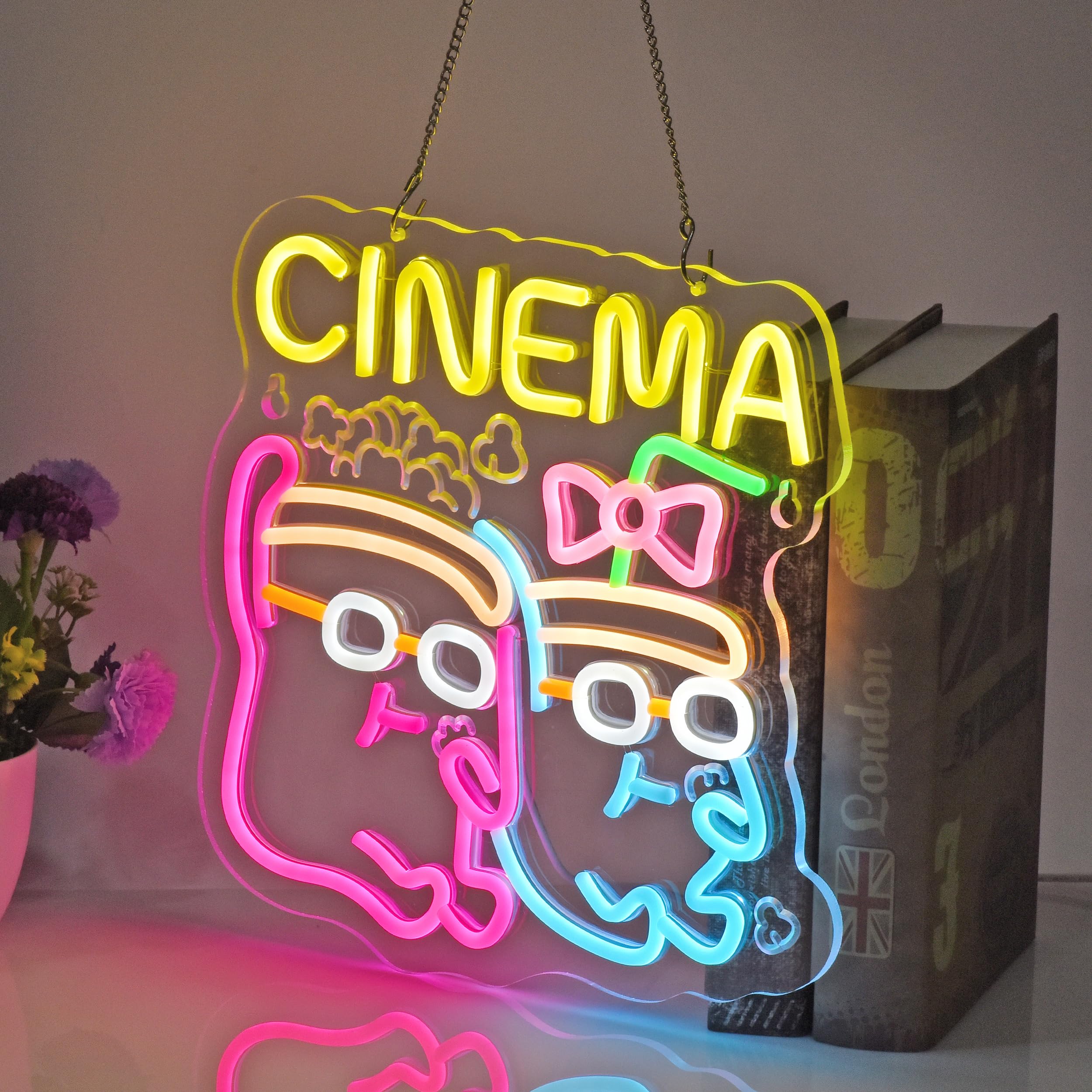 Insegna al neon, luci al neon da appendere, decorazione artistica da parete per pubblicità e home theater, cinema, cinema, cinema, alimentazione USB, ultra luminosa, dimmerabile, 33 x 32 cm
