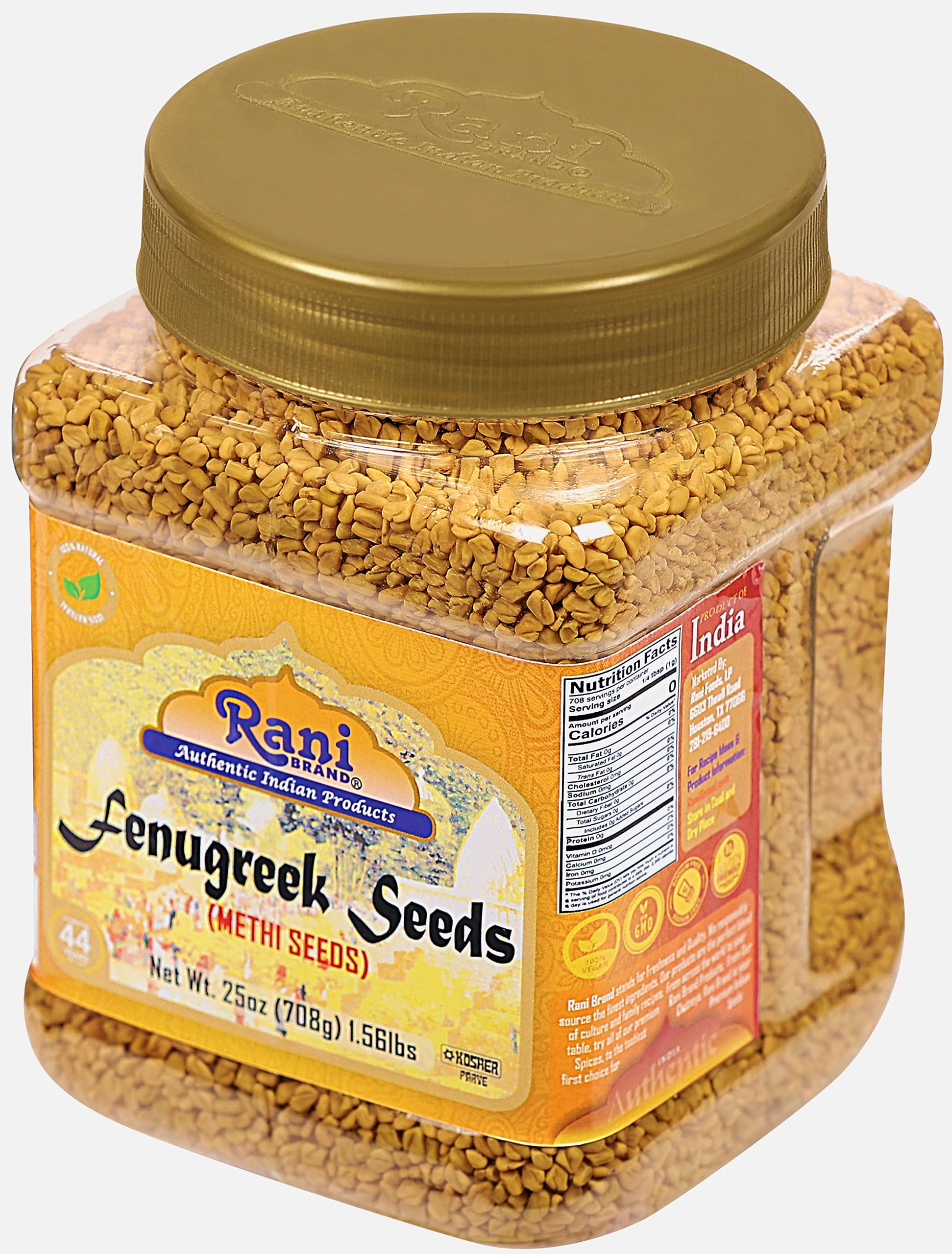 Rani Fenugreek (Methi) Seeds Whole 25oz (1.56lbs) 708g PET Jar, Trigonella foenum graecum ~ All Natural | Vegan | Gluten Friendly | Non-GMO | Kosher | Indian Origin, used in cooking & Ayurvedic spice