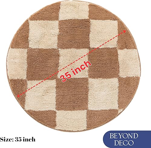 Miniatura 2 de Alfombra a cuadros de 35 pulgadas, copetuda hecha a mano, esponjosa, moderna, estética, decoración del hogar, perfecta para sala de estar,
