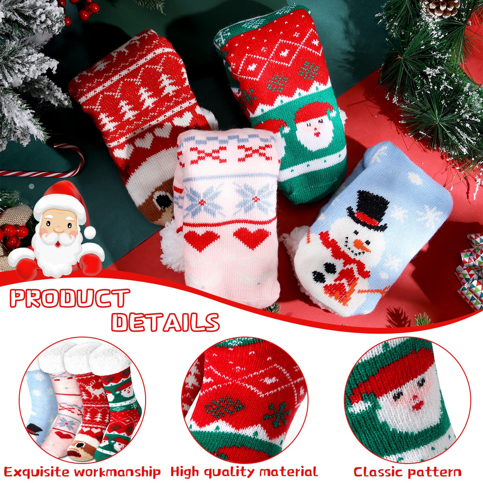 Lot de 4 paires de chaussettes de Noël en vrac doublées en polaire pour femme et fille - Cadeau de Noël fantaisie