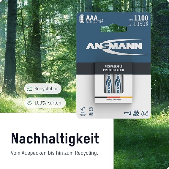 Ansmann AAA Rechargeable Batteries 1100mAh high-Capacity high-Rate Rechargeable NiMH AAA Battery for Flashlight etc. (8-Pack) (5035232-590)
