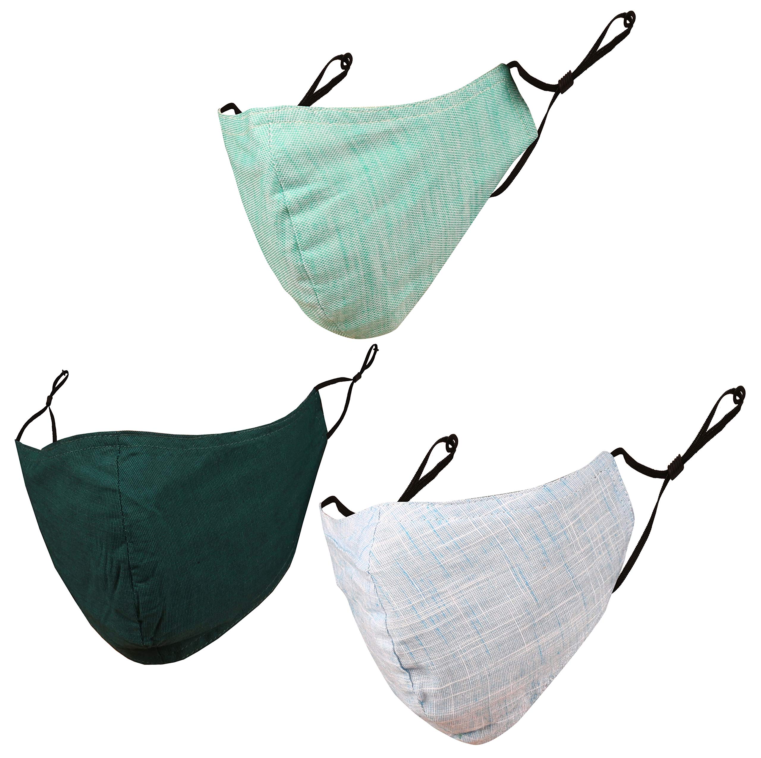 TouchstoneDenim look Adjustable filter pocket double layer cotton face mask reusable washable for men, women (Pack of 3). Grey Green Blue