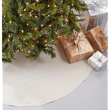 SARO LIFESTYLE Linen Christmas Tree Skirt Toscana Collection Natural Solid Edge Classic Holiday Farmhouse Decor, 72", Natural